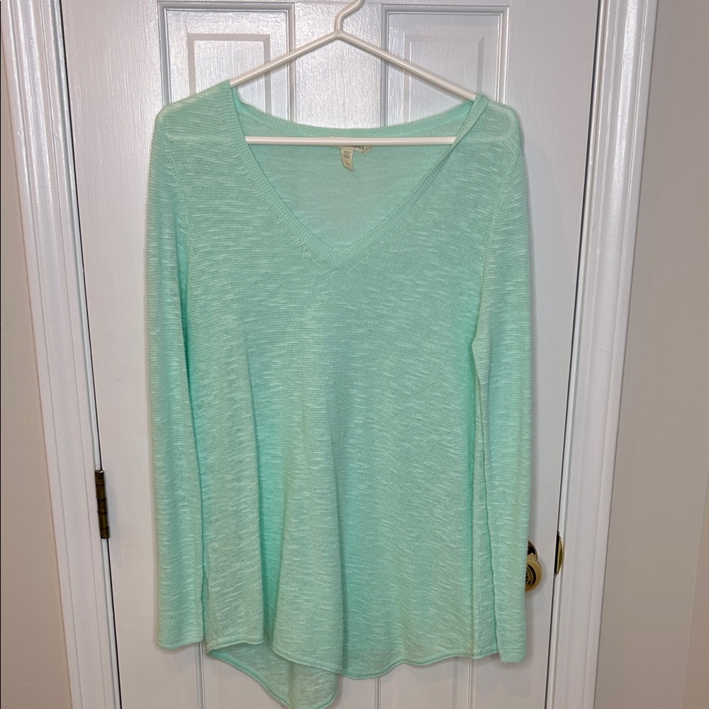 Eileen Fisher Light Green V-Neck Long Sleeve Top